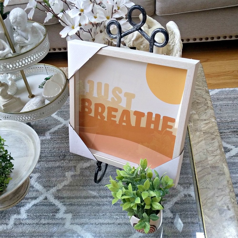 NEW! "Just Breath" 13" x 13" GLASS Inspirational PICTURE